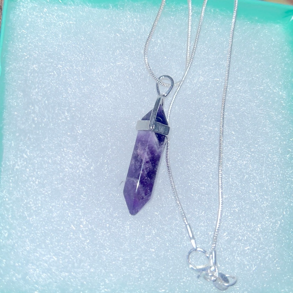 Boho hippie Amethyst Sterling Silver 16” Necklace - Picture 5 of 6